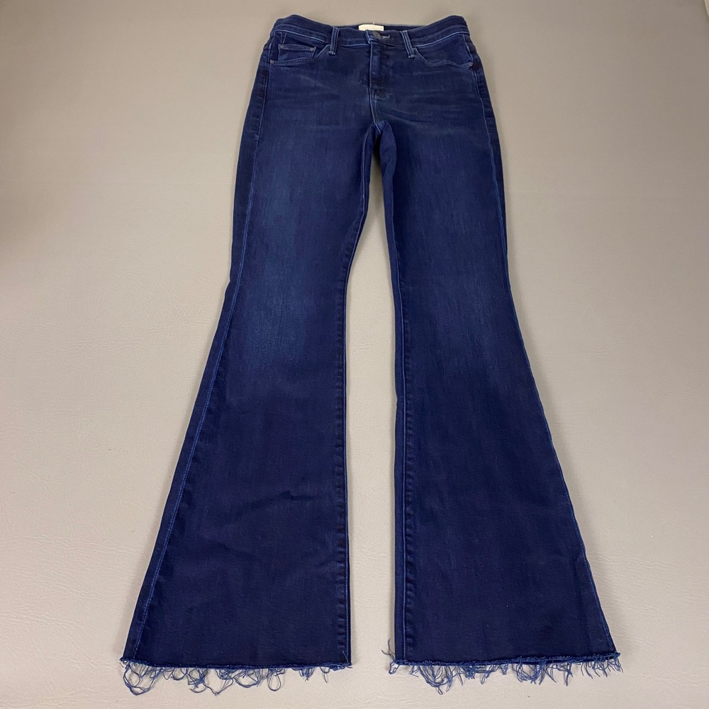Mother Lil Weekender Fray Jeans Size 25 Chip On My Shoulder Blue Dark Wash Flare